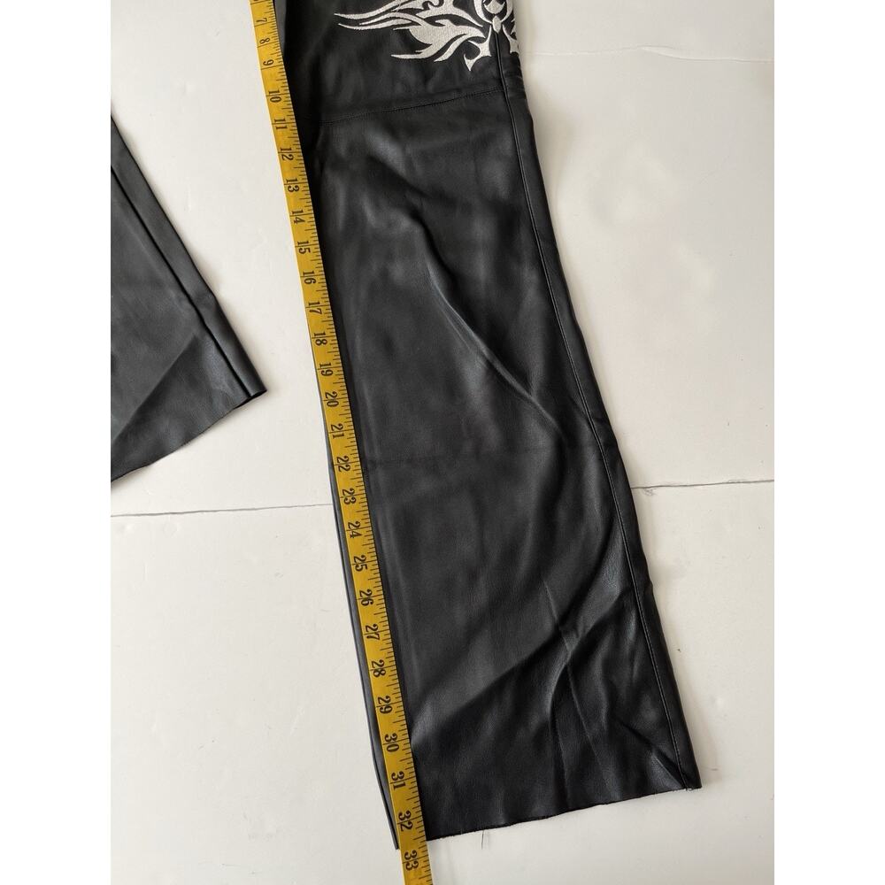 I AM GIA Faux Leather Pants Women 26x32 Black Embroidered Raw Hem Stretch Biker - Picture 9 of 11